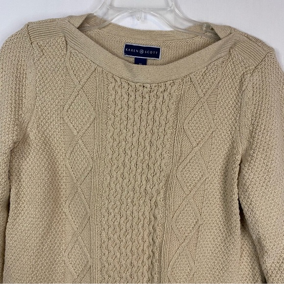 KAREN SCOTT Crew Neck Sweater Tan and Gold Size Medium - Picture 2 of 7